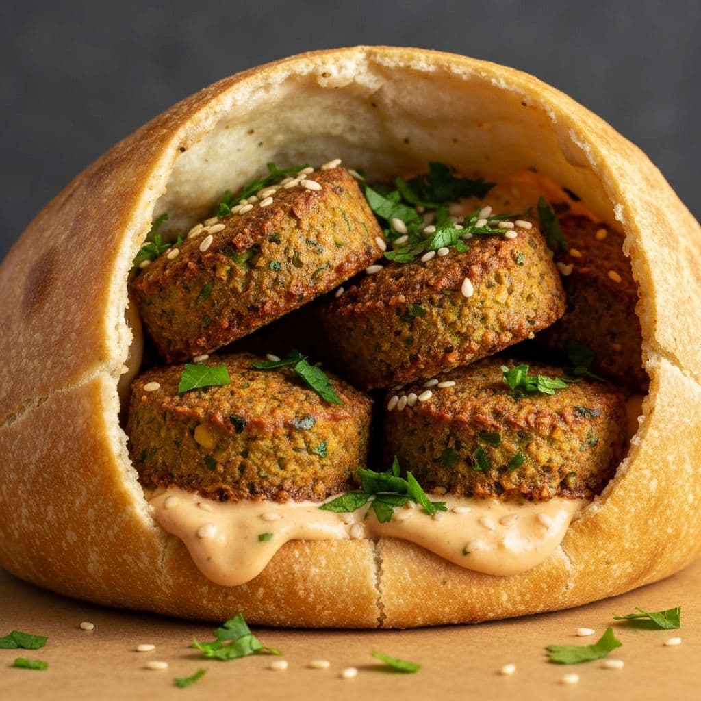 Middle Eastern pocket bread with falafel and shawarma fillings