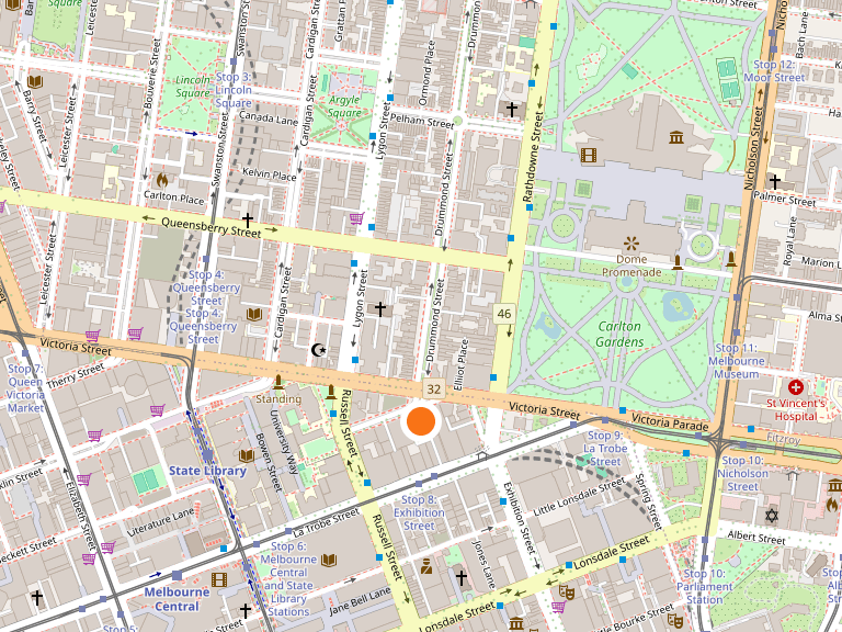 Map preview of Tamam Cafe near Exhibition Street, Melbourne